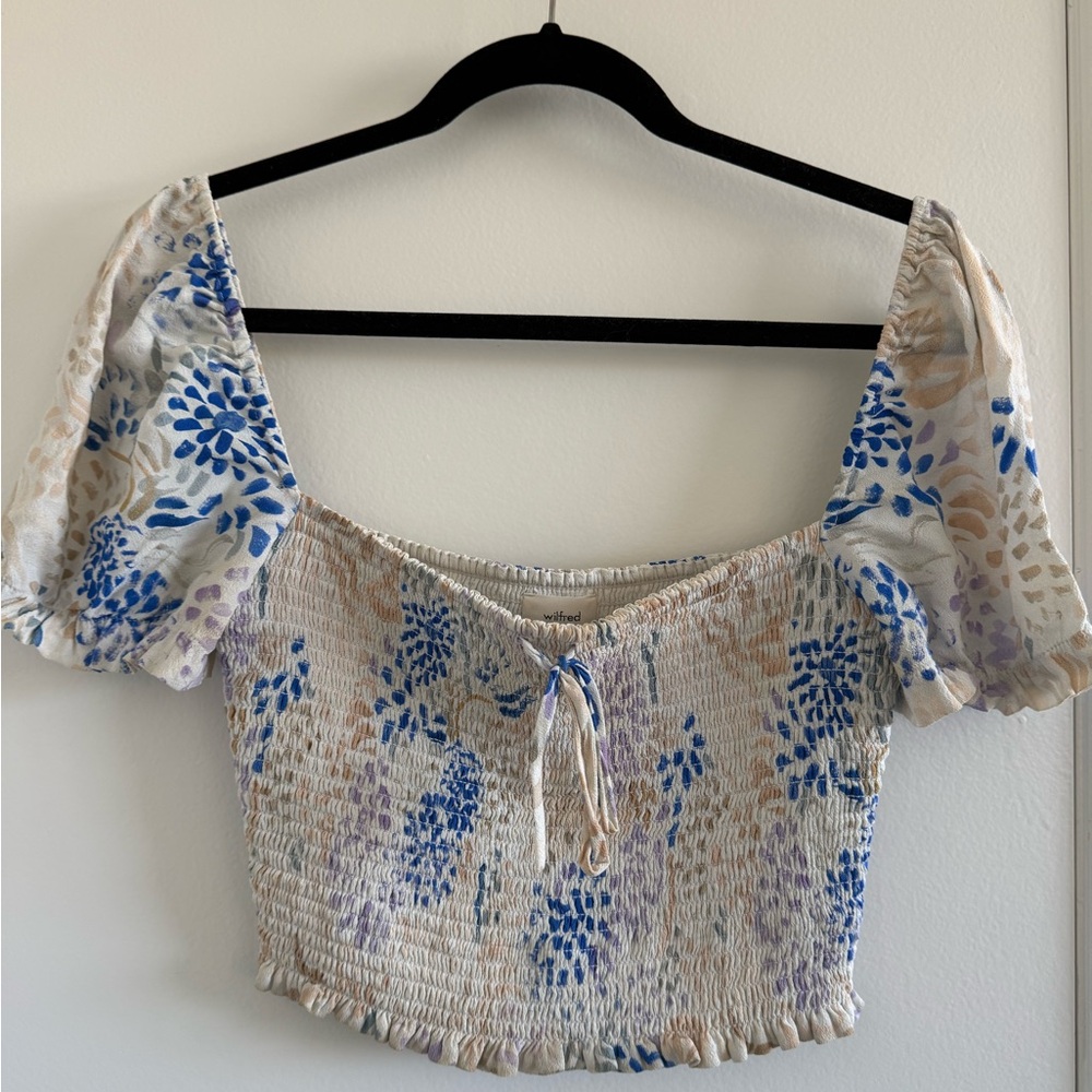 Wilfred Blue and Tan Floral Crop Top